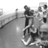 NYCB rehearsal of "Dances at a Gathering" with (C) choreographer Jerome Robbins, (L-R on floor) dancers Sara Leland & Kay Mazzo, (top L-R) Bruce Welles, Violette Verdy, Patricia McBride & Anthony Blum, John Prinz, Edward Villella & Robert Maiorano (New York)