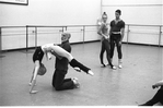 New York City Ballet rehearsal for "Watermill" with Kathleen Haigney, Hermes Conde at right rear,  Penelope Dudleston and Jerome Robbins, choreography by Jerome Robbins (New York)