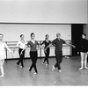 New York City Ballet rehearsal for "The Concert" with front row Christine Redpath , Bettijane Sills, Jerome Robbins, Suzanne Erlon, second row center Delia Peters, choreography by Jerome Robbins (New York)