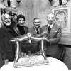 New York City Ballet Press conference announcing Tchaikovsky Festival with choreographers Jerome Robbins, Jacques d'Amboise, John Taras and George Balanchine (New York)