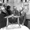 New York City Ballet Press conference announcing Tchaikovsky Festival with choreographers Jerome Robbins, Jacques d'Amboise, John Taras and George Balanchine (New York)