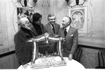 New York City Ballet Press conference announcing Tchaikovsky Festival with choreographers Jerome Robbins, Jacques d'Amboise, John Taras and George Balanchine (New York)