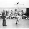 Choreographer George Balanchine with dancers Peter Martins and Suzanne Farrell in rehearsal for "Chaconne"