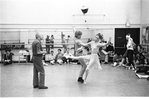 Choreographer George Balanchine with dancers Peter Martins and Suzanne Farrell in rehearsal for "Chaconne"