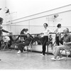 New York City Ballet rehearsal of "Union Jack" with George Balanchine,Jean-Pierre Bonnefous and Patricia McBride, choreography by George Balanchine (New York)