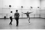 New York City Ballet rehearsal of "Union Jack" with George Balanchine,Jean-Pierre Bonnefous and Patricia McBride, choreography by George Balanchine (New York)