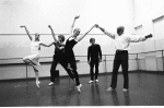 New York City Ballet rehearsal for "The Four Seasons", with Suzanne Farrell & Peter Martins, Jerome Robbins and Patricia McBride, Mikhail Baryshnikov, choreography by Jerome Robbins (New York)