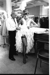 New York City Ballet costume fitting for "Tricolore" with designer Rouben Ter-Arutunian with Karin Von Aroldingen, choreography by Peter Martins, Jerome Robbins and Jean-Pierre Bonnefous (New York)