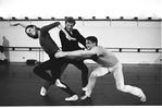New York City Ballet rehearsal of "Barber Violin Concerto" with Peter Martins and dancers Merrill Ashley and guest artist David Parsons, choreography by Peter Martins (New York)