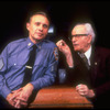Actors Hector Elizondo (L) and Eli Wallach talking in scene from Broadway production of Arthur Miller play "The Price"