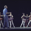 New York City Ballet rehearsal of "Danses Concertantes" with George Balanchine and dancers Susan Hendl, Colleen Neary, Renee Estopinal and Merrill Ashley, choreography by George Balanchine (New York)