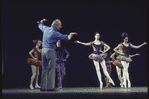 New York City Ballet rehearsal of "Danses Concertantes" with George Balanchine and dancers, choreography by George Balanchine (New York)