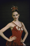 New York City Ballet - studio portrait of Colleen Neary in costume for "Jewels" (Rubies), choreography by George Balanchine (New York)