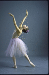 New York City Ballet dancer Melinda Roy in a studio portrait in costume for "Valse Fantasie", choreography by George Balanchine (New York)