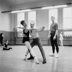 New York City Ballet rehearsal of "Movements for Piano and Orchestra" with Diana Adams,George Balanchine and Jacques d'Amboise, choreography by George Balanchine (New York)