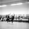 New York City Ballet rehearsal of "Movements for Piano and Orchestra" with George Balanchine (seated), Suzanne Farrell and Jacques d'Amboise, choreography by George Balanchine (New York)