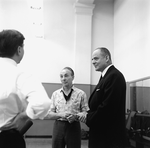 New York City Ballet rehearsal of "Movements for Piano and Orchestra" with George Balanchine and Lincoln Kirstein, choreography by George Balanchine (New York)