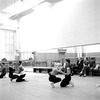 New York City Ballet rehearsal of "Bugaku" with Allegra Kent, Arthur Mitchell and Suki Schorer, Ramon Segarra, seated are Lincoln Kirstein and George Balanchine, choreography by George Balanchine (New York)