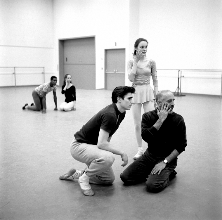 NYC ballet dancers and Jerome Robbins on the rehearsal floor