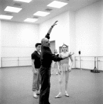 New York City Ballet rehearsal of "Afternoon of a Faun:" with Edward Villella, Jerome Robbins and Patricia McBride, choreography by Jerome Robbins (New York)