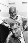 Conductor Leonard Bernstein and choreographer Jerome Robbins during rehearsal for New York City Ballet production of "Dybbuk" (New York)