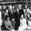 New York City Ballet Master George Balanchine with committee to plan Gala for premiere of "Dybbuk" ,seated are Marilyn Egol, Barbara Bellin, Esther Schecter, standing left is Sue Ralston, Peggy Nosiay-Ferguson,Countess de Brantes, Lucy Davidova, Balanchine, Frances La Gatta, Phyllis Kennedy, Kay Lepercq, Robert Cornell,and unidnet. (New York)