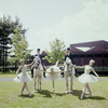 New York City Ballet - Susan Hendl, Violette Verdy and Lynn Stetson pose with horses and riders (garbed for dressage) for publicity opening of Saratoga Performing Arts Center (Saratoga)