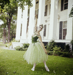 New York City Ballet - dancer Mimi Paul in costume for "Emeralds" poses for publicity for opening of new theatre at Saratoga Performing Arts Center (Saratoga)