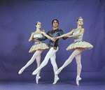 New York City Ballet - Studio photo Marjorie Spohn, Robert Maiorano and Johnna Kirkland in costume for "Ballet Imperial", choreography by George Balanchine (New York)