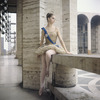New York City Ballet - Suzanne Farrell poses on balcony of the New York State Theater in costume for "Ballet Imperial ", choreography by George Balanchine (New York)
