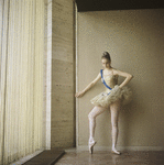 New York City Ballet - Suzanne Farrell poses on the promenade of the New York State Theater in costume for "Ballet Imperial ", choreography by George Balanchine (New York)