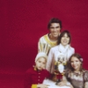 Studio portrait of Jacques d'Amboise and son Christopher, twin daughters Catherine and Charlotte all in costume for a New York City Ballet production of "The Nutcracker." (New York)