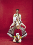 Studio portrait of Jacques d'Amboise and son Christopher, twin daughters Charlotte and Catherine (bunny),  all in costume for a New York City Ballet production of "The Nutcracker." (New York)