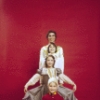 Studio portrait of Jacques d'Amboise and son Christopher, twin daughters Charlotte and Catherine (bunny),  all in costume for a New York City Ballet production of "The Nutcracker." (New York)