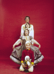 Studio portrait of Jacques d'Amboise and son Christopher, twin daughters Charlotte and Catherine (bunny),  all in costume for a New York City Ballet production of "The Nutcracker." (New York)