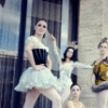 New York City Ballet - Publicity photo announcing Stravinsky Festival, on the balcony of the State Theater are dancers Patricia McBride, Karin von Aroldingen, Kay Mazzo and Linda Yourth (New York)