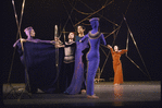 Martha Graham production of "Seraphic Dialogue" with Helen McGehee, Bertram Ross and Linda Hodes in red, choreography by Martha Graham