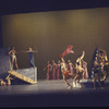 Martha Graham production of "Alcestis" with Gene McKinney, Martha Graham on pedestal, Paul Taylor with pink scarf and Bertram Ross with black veil, choreography by Martha Graham