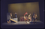 Martha Graham production of "Alcestis" with Gene McKinney, Martha Graham on pedestal, Paul Taylor with pink scarf and Bertram Ross with black veil, choreography by Martha Graham