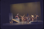 Martha Graham production of "Alcestis" with Martha Graham on pedestal, Gene McKinney, Paul Taylor with pink scarf and Bertram Ross with black veil, choreography by Martha Graham