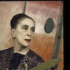 Martha Graham poses in front of set piece by Isamu Noguchi for "Phaedra"