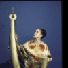 Martha Graham poses with set piece by Isamu Noguchi