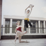 New York City Ballet - Publicity photo Patricia McBride and Edward Villella in front of the unfinished New York State Theater at Lincoln Center, in "Tarantella" costume, choreography by George Balanchine (New York)