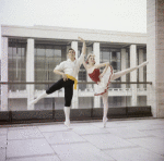 New York City Ballet - Publicity photo Patricia McBride and Edward Villella in front of the unfinished New York State Theater at Lincoln Center, in "Tarantella" costume, choreography by George Balanchine (New York)