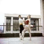 New York City Ballet - Publicity photo Patricia McBride and Edward Villella in front of the unfinished New York State Theater at Lincoln Center, in "Tarantella" costume, choreography by George Balanchine (New York)