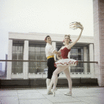 New York City Ballet - Publicity photo Patricia McBride and Edward Villella in front of the unfinished New York State Theater at Lincoln Center, in "Tarantella" costume, choreography by George Balanchine (New York)