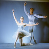 New York City  Ballet  - Publicity photo Patricia Wilde and Andre Prokovsky in "Raymonda" posing in front of fountain in plaza at Lincoln Center, choreography by George Balanchine (New York)