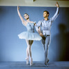 New York City  Ballet  - Publicity photo Patricia Wilde and Andre Prokovsky in "Raymonda" posing in front of fountain in plaza at Lincoln Center, choreography by George Balanchine (New York)