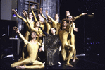 Martha Graham Dance Company dancers in costume for "Acts of Light", backstage at intermission with Martha Graham, choreography by Martha Graham