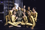 Martha Graham Dance Company dancers in costume for "Acts of Light", backstage at intermission with Martha Graham, choreography by Martha Graham